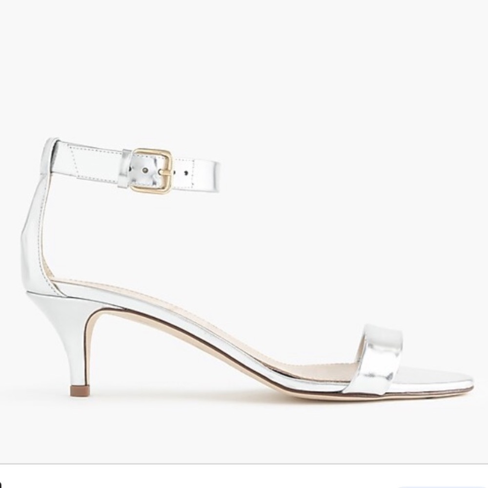 J Crew mirror metallic kitten heel sandals